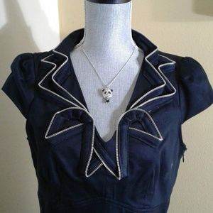 London Time Jean Dress with Panda Pendant Necklace